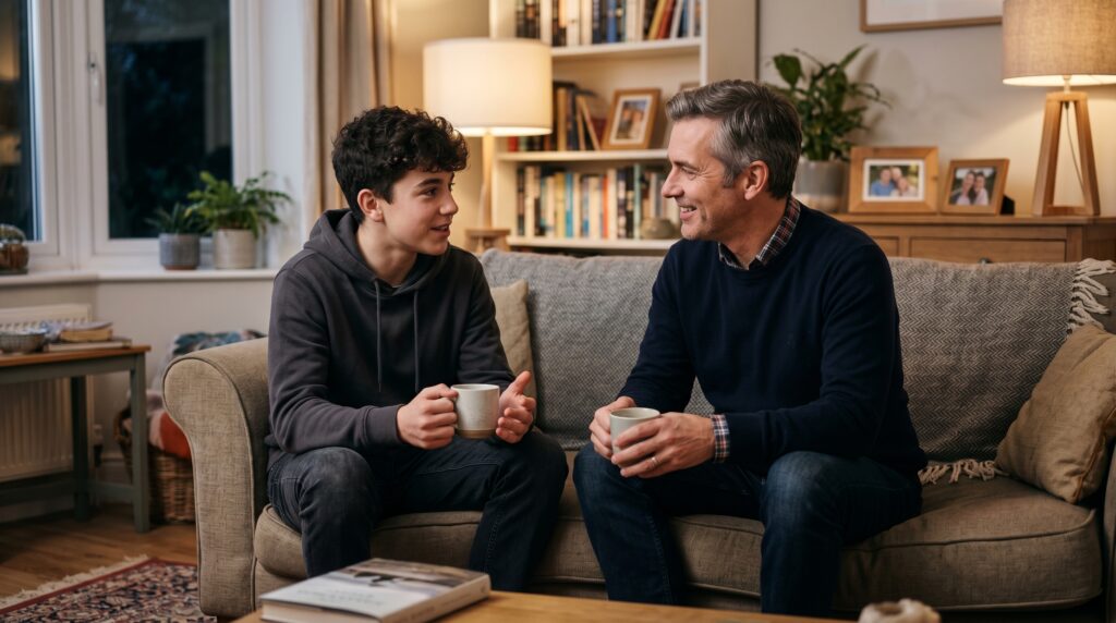 Family practicing task analysis steps at home to build child independence